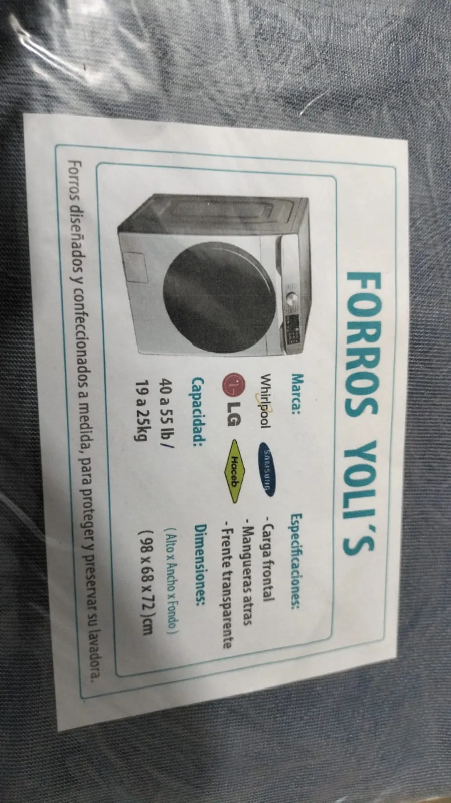 FORRO AZUL CARGA FRONTAL MANGUERA ATRAS FRENTE TRANSPARENTE (98X68X72) 40-55LB 19-25KG CKD91749