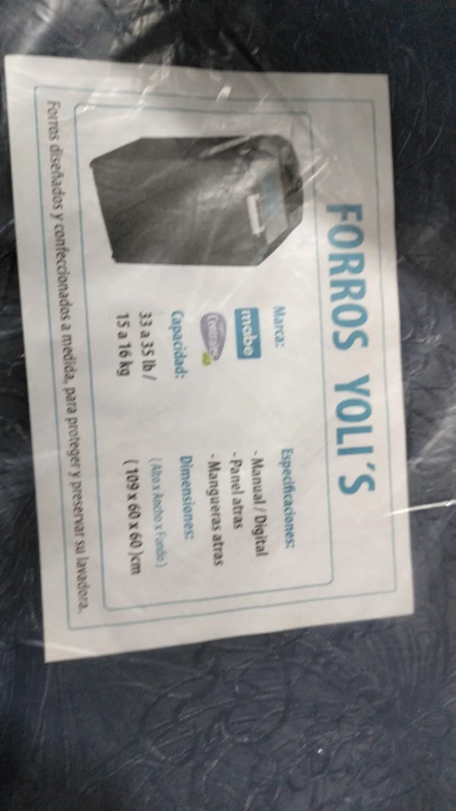 FORRO AZUL MANUAL-DIGITAL PANEL Y MANGUERAS ATRÁS 33-35LB 15-16KG (109X60X60) CM LAVADORA MABE CENTRALES CKD91784