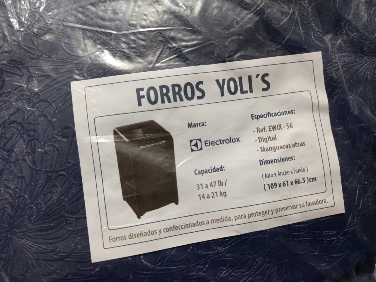 FORRO AZUL REF EWIX S6 DIGITAL MANGUERA ATRAS 31-47LB 14-21KG (109X61X66.5) CM LAVADORA ELECTROLUX CKD91751