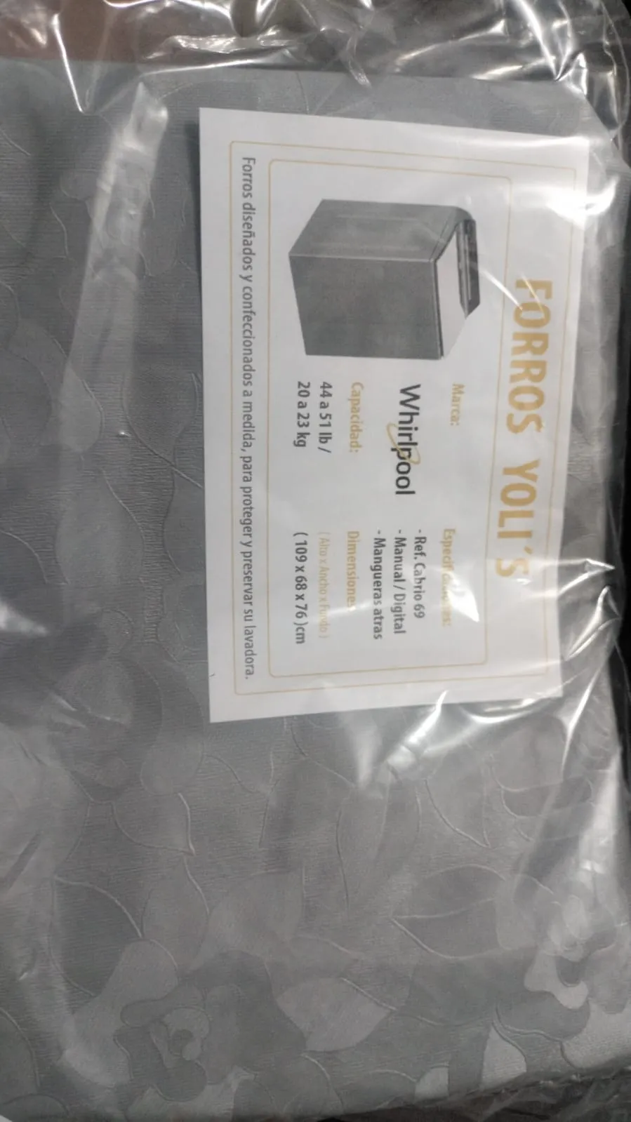 FORRO GRIS CABRIO 69 MANUAL - DIGITAL 38-40LB 17-19 KG (109X68X76)CM  LAVADORA WHIRLPOOL CKD91790 