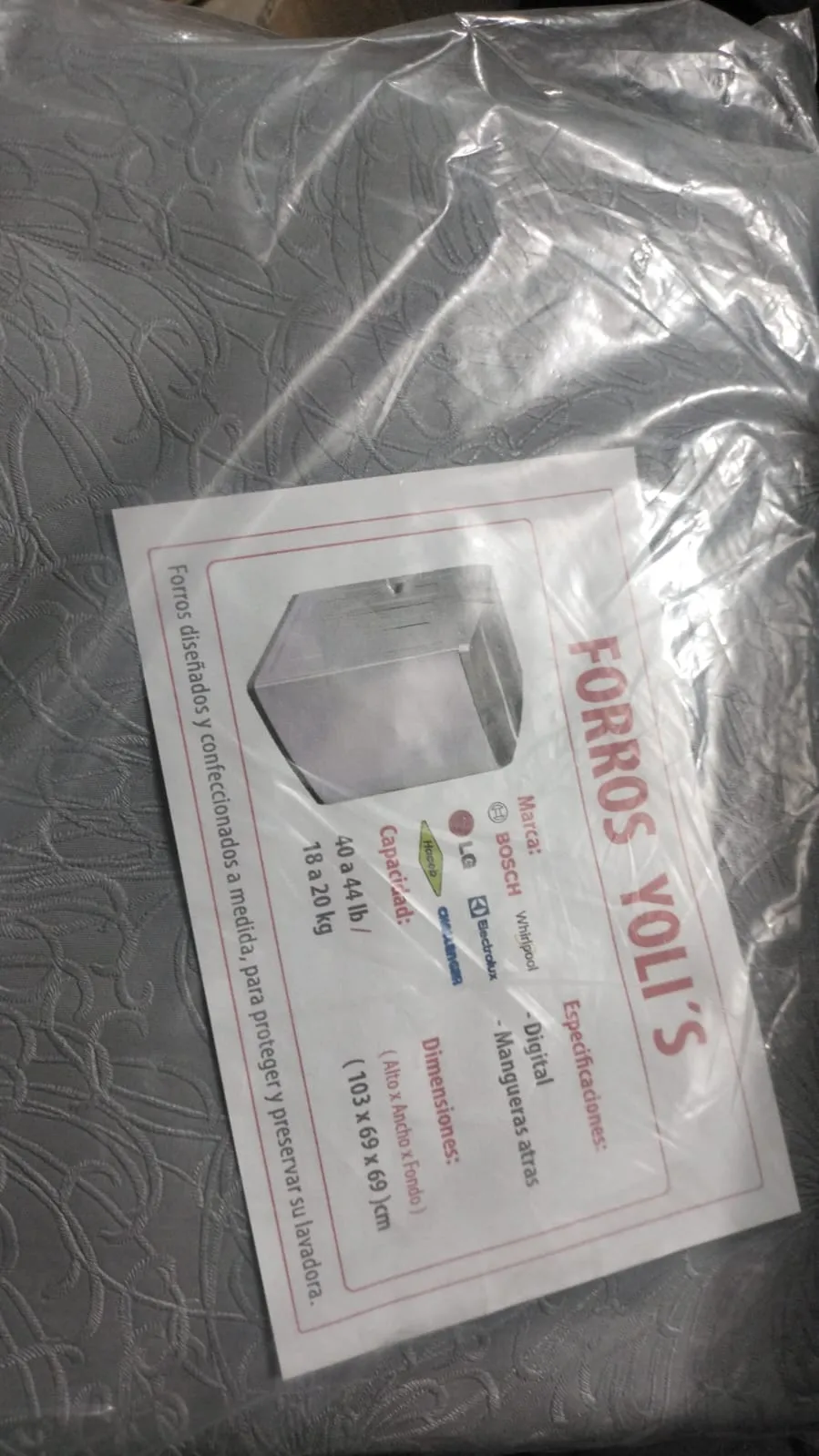 FORRO GRIS DIGITAL MANGUERAS ATRÁS 40 - 44LB 18-20KG (103X69X69)CM LAVADORA TODA MARCA CKD91786 