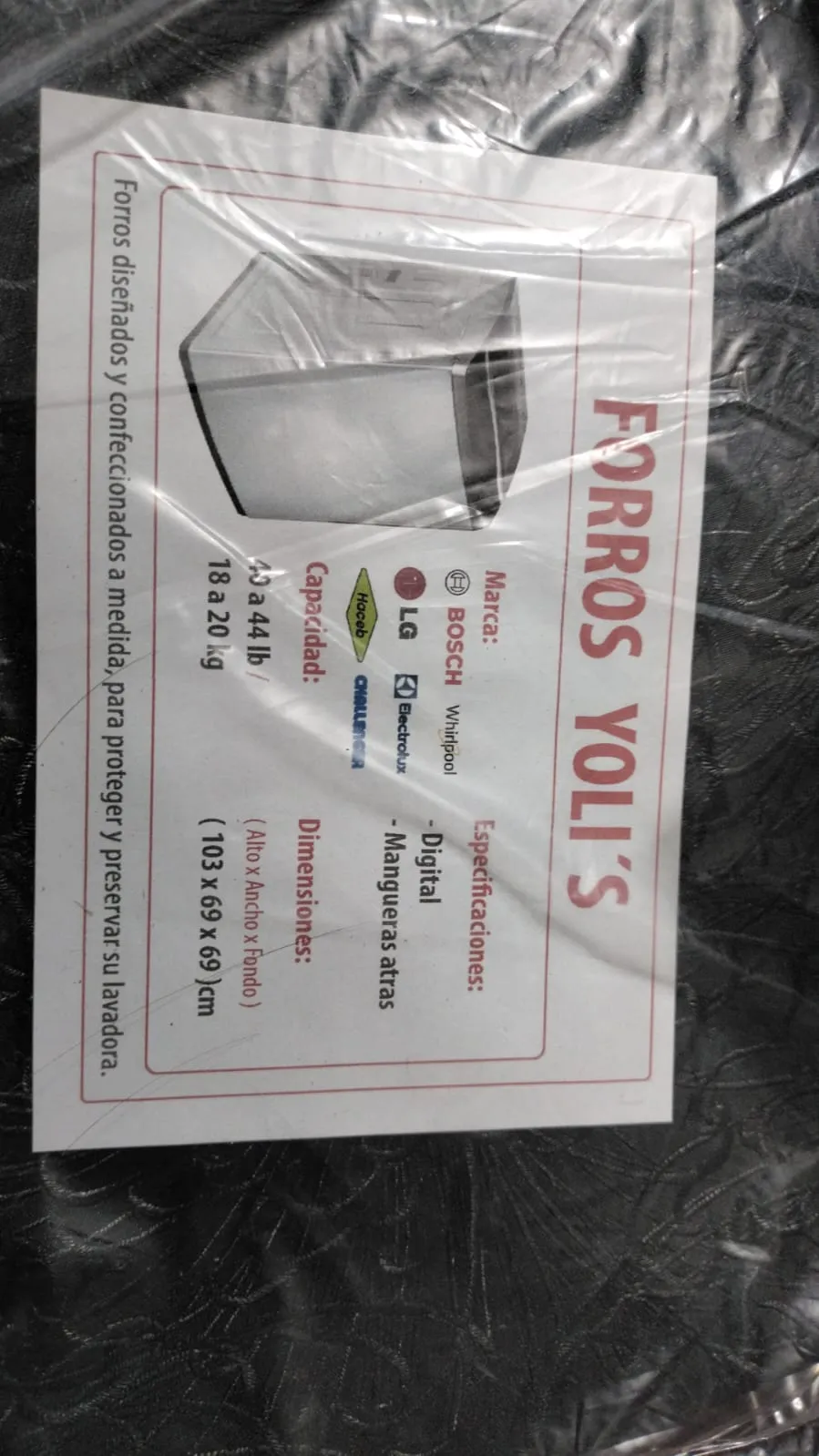 FORRO NEGRO DIGITAL MANGUERAS ATRÁS 40 - 44LB 18-20KG (103X69X69)CM LAVADORA TODA MARCA CKD91780 