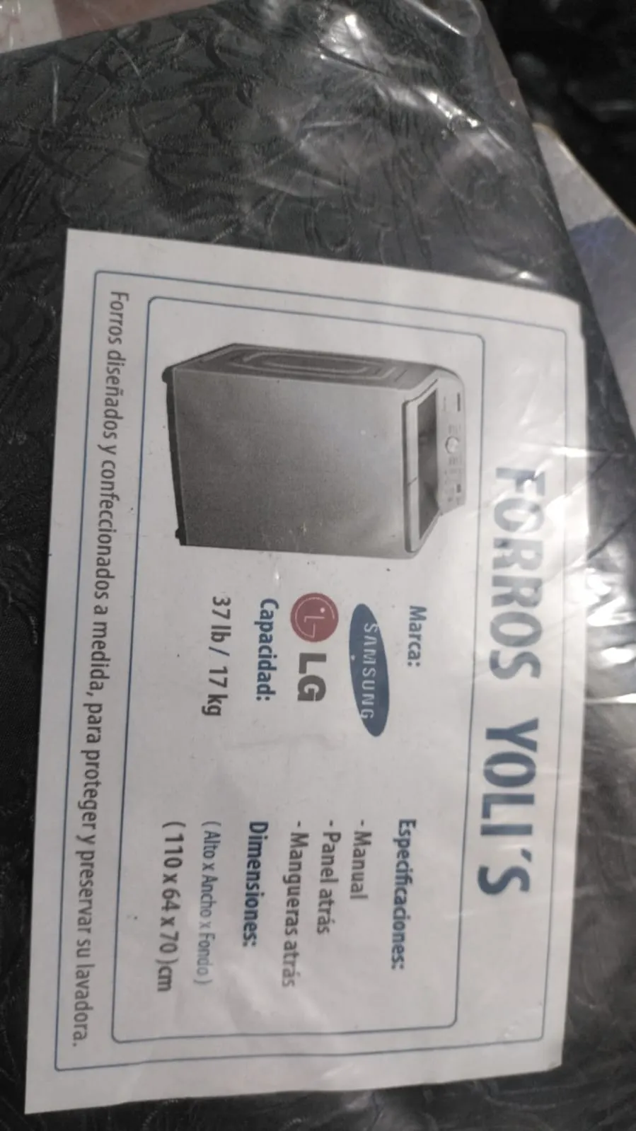 FORRO NEGRO MANUAL MANGUERA PANEL ATRÁS 37LB 17KG (110X64X70) CM LAVADORA LG SAMSUNG CKD91770  