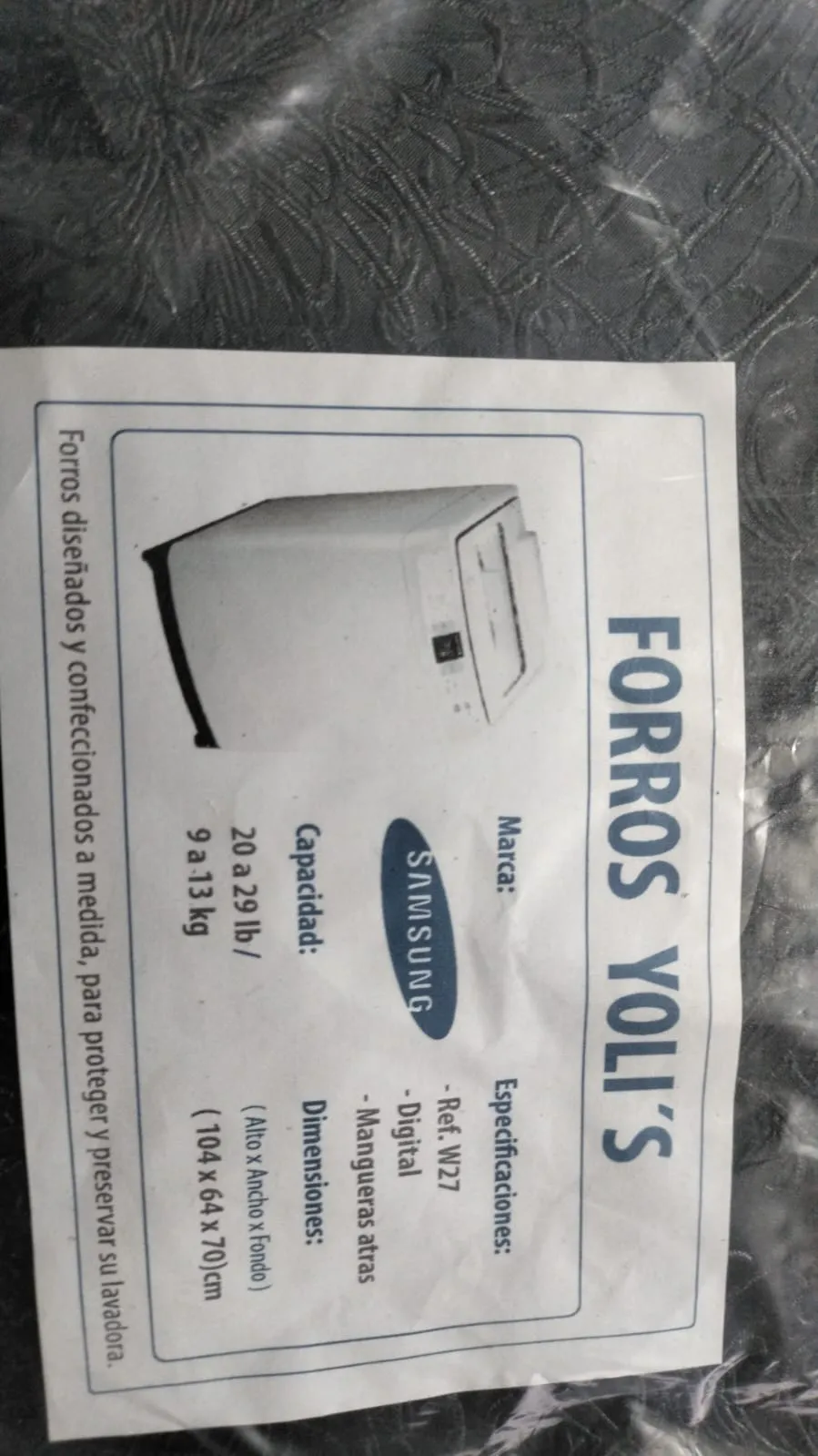 FORRO NEGRO REF W27 DIGITAL - MANGUERA ATRÁS 20-29LB/ 9-13KG (104x64x70) CM LAVADORA SAMSUNG CKD91760 