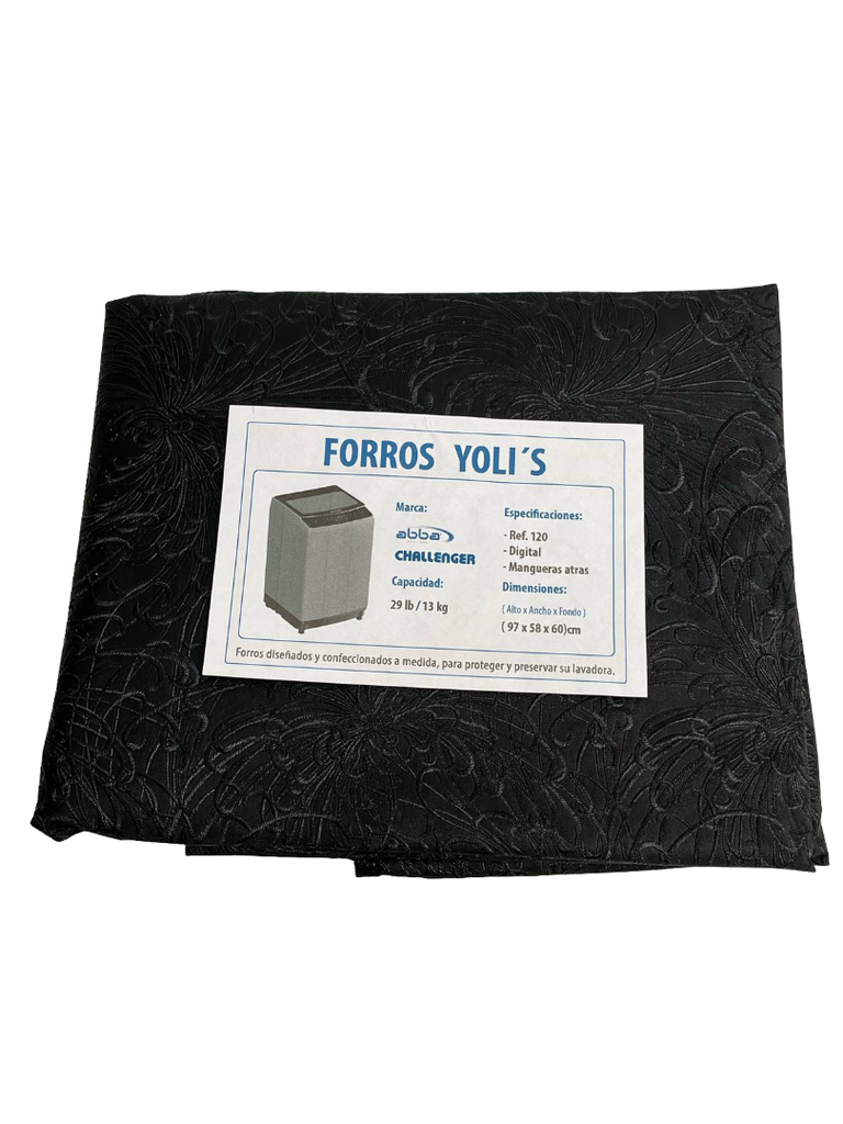 FORRO PARA LAVADORA MANUAL - DIGITAL Y MANGUERAS ATRÁS - REF. 120-29LB/13KG (97X58X60) CM CARGA SUPERIOR CHALLENGER NEGRO CKD90473